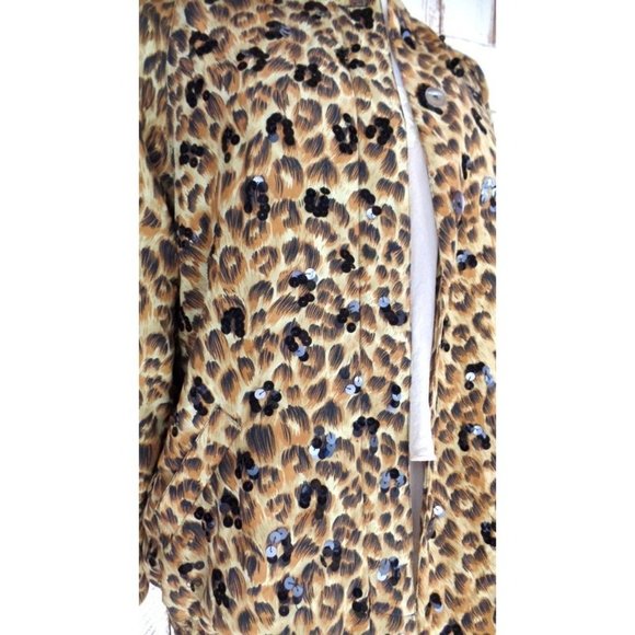 Vintage leopard print sequin beaded silk  windbreaker jogging puffer jacket silk - Picture 3 of 5